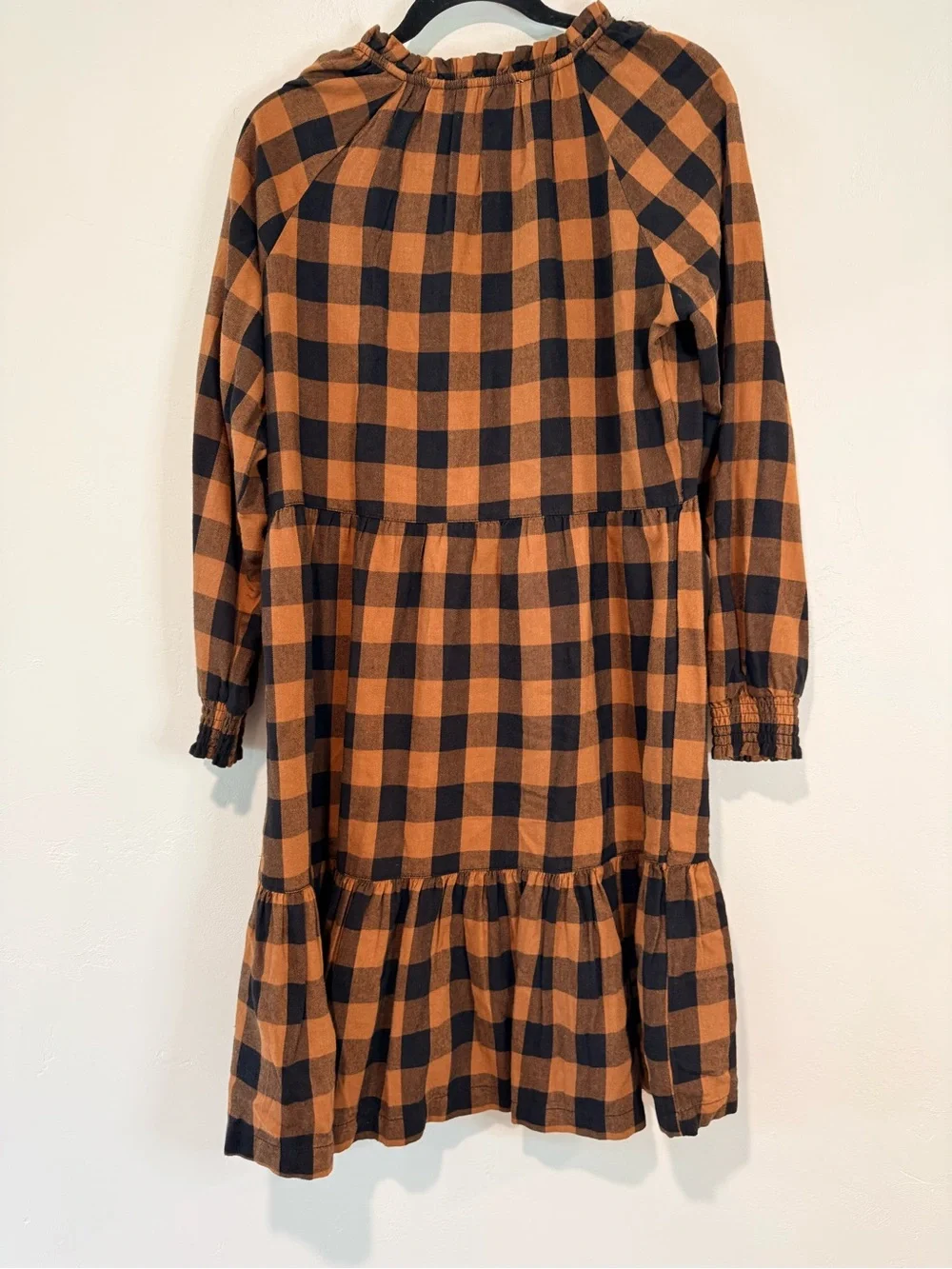 BeachLunchLounge Buffalo Plaid Tiered Dress XS Cottagecore Boho Fall Dress - Picture 3 of 7